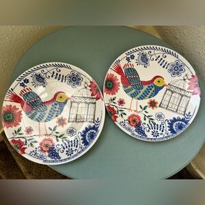 Pier 1 Imports Plates - Set of 2 - Ironstone - Birds - Birdcage - Floral -